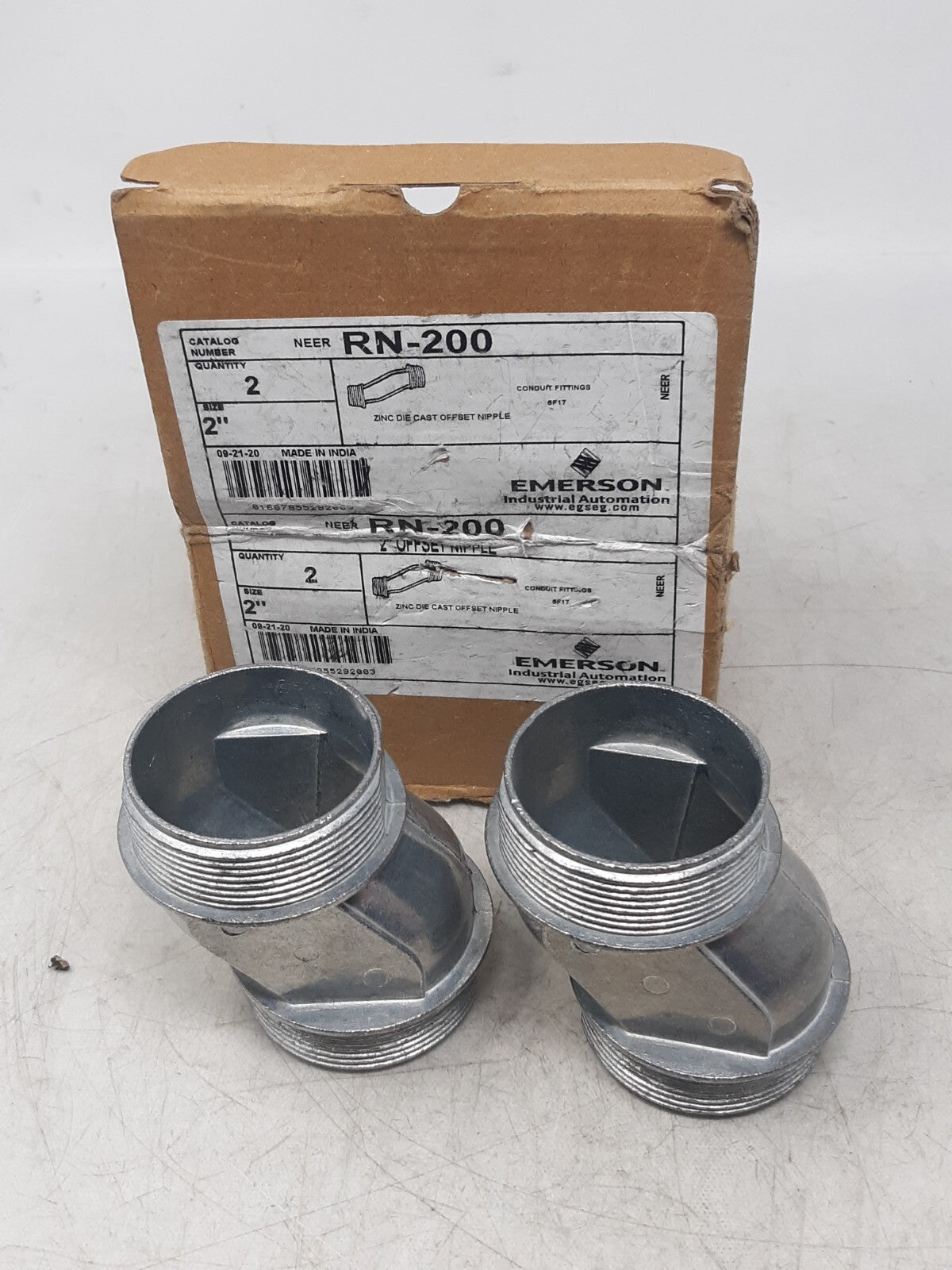 Emerson NEER RN-200 Offset Nipple 2" Zinc Die Cast Conduit Fitting – Lot of 2