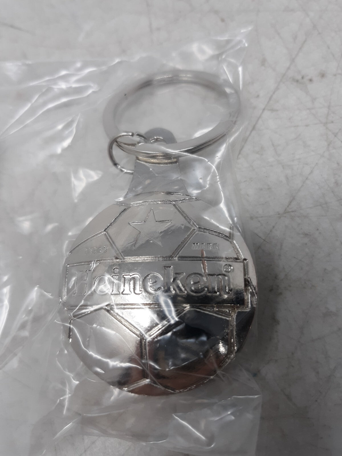 Heineken Soccer Chrome Silver Finish Futbol Bottle Opener Key Chain