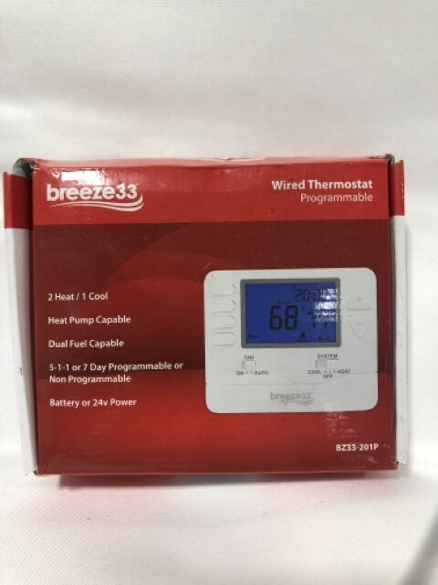 breeze33 BZ33-201P Wired Thermostat Programmable 2 Heat / 1 Cold 5-1-1 7 Day