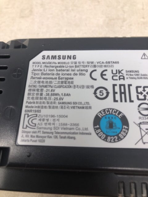 SAMSUNG VCA-SBTA60 Rechargable Li-On Battery for Jet 60 Vacuum Stick Black
