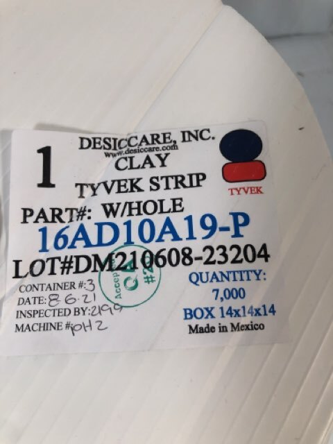 Desiccare 1 Clay Tyvek Strip 16AD10A19-P  Reel 7,000 Moisture Absorbing Packets
