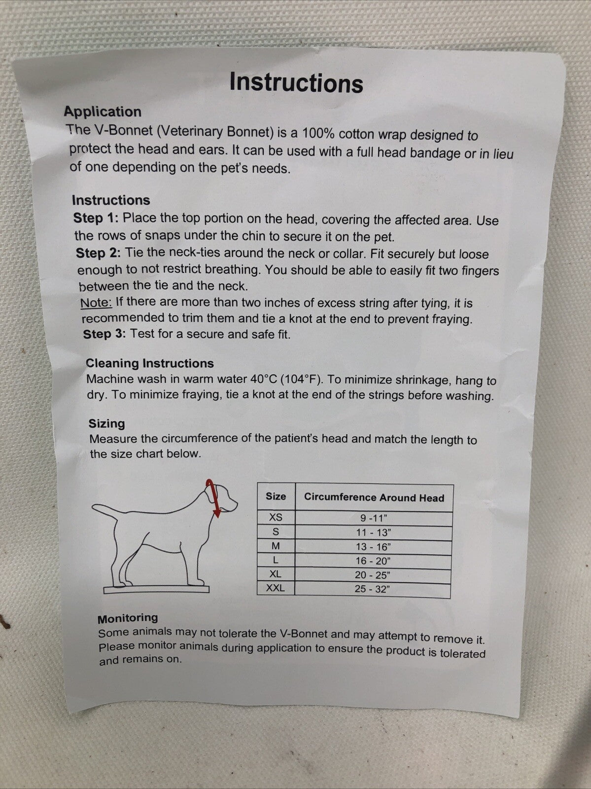 Vet Med Wear Dog BONNET SMALL Protective  Veterinary 100% Cotton Post Surgery Gr