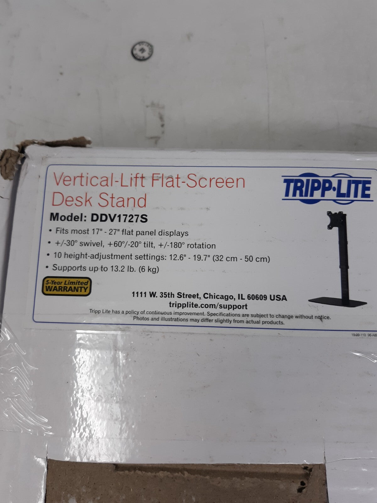 Tripp Lite DDV1727S Vertical-Lift Flat-Screen Desk Stand for 17"-27" Monitors