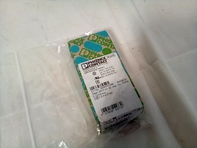 Phoenix Contact Front 2,5-H/sa10 Terminal Block, Pluggable, 1Pos, 14Awg