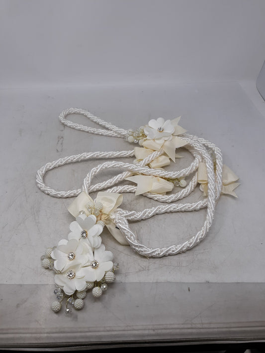 White Satin Floral Wedding Garland with Pearls & Rhinestones - Bridal Décor