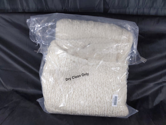 Quince Chunky Hand Knit Wool Throw Blanket  Ivory 50x60 $129 Retail Price