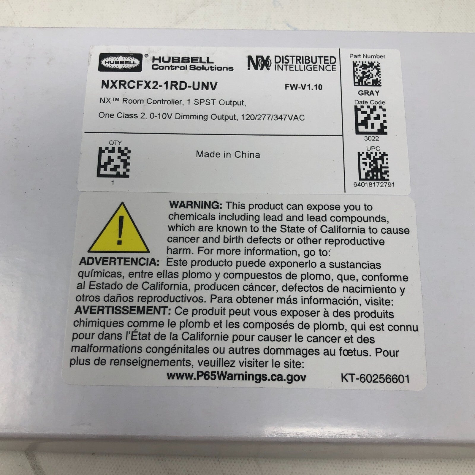 Hubbell Control Solutions: NX Room Controller (NXRCFX2-1RD-UNV)