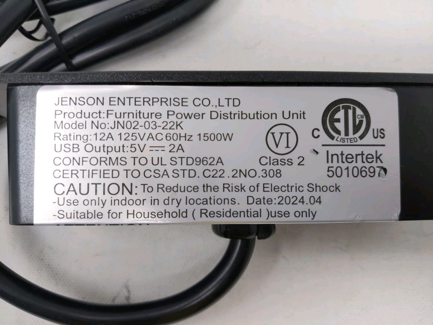 Jenson Furniture Power Distribution Unit JN02-03-22K Black 2 Outlet, 2  USB