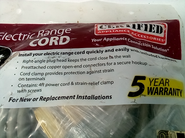 Certified Appliance Accessories 90-1054 3-wire Open-end-connector 40-amp Range C