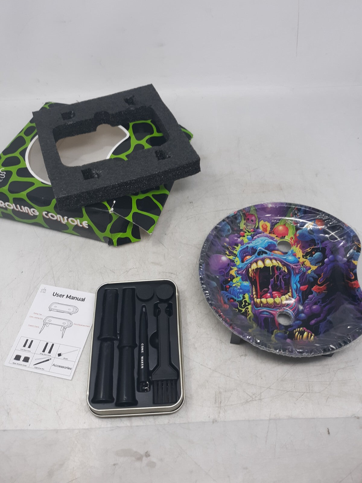 G-Pin Rolling Console Tray with Accessories - Unique Skull Design