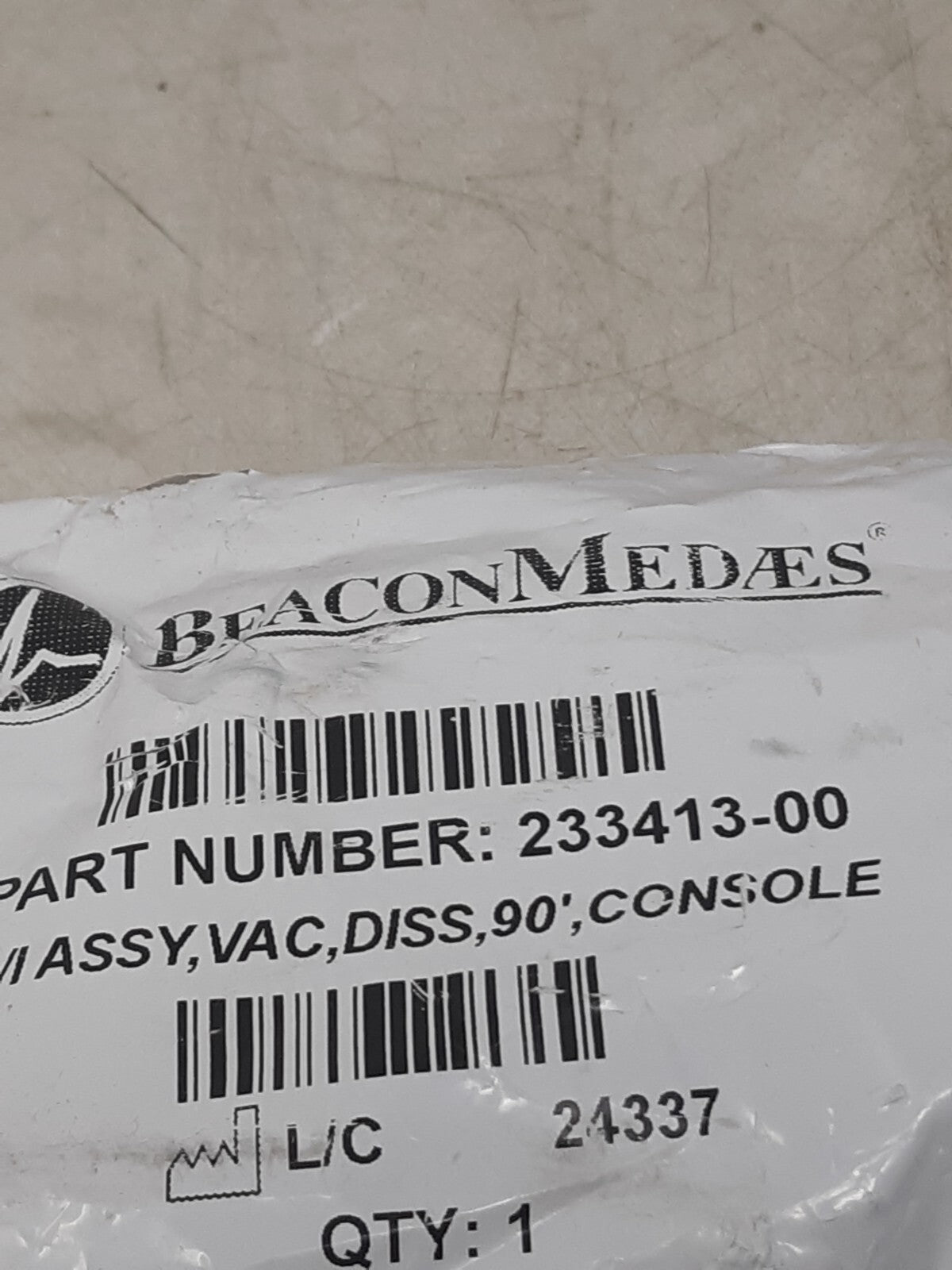 BeaconMedaes Vacuum DISS 90° Console Assembly 233413-00 Medical Gas Fitting