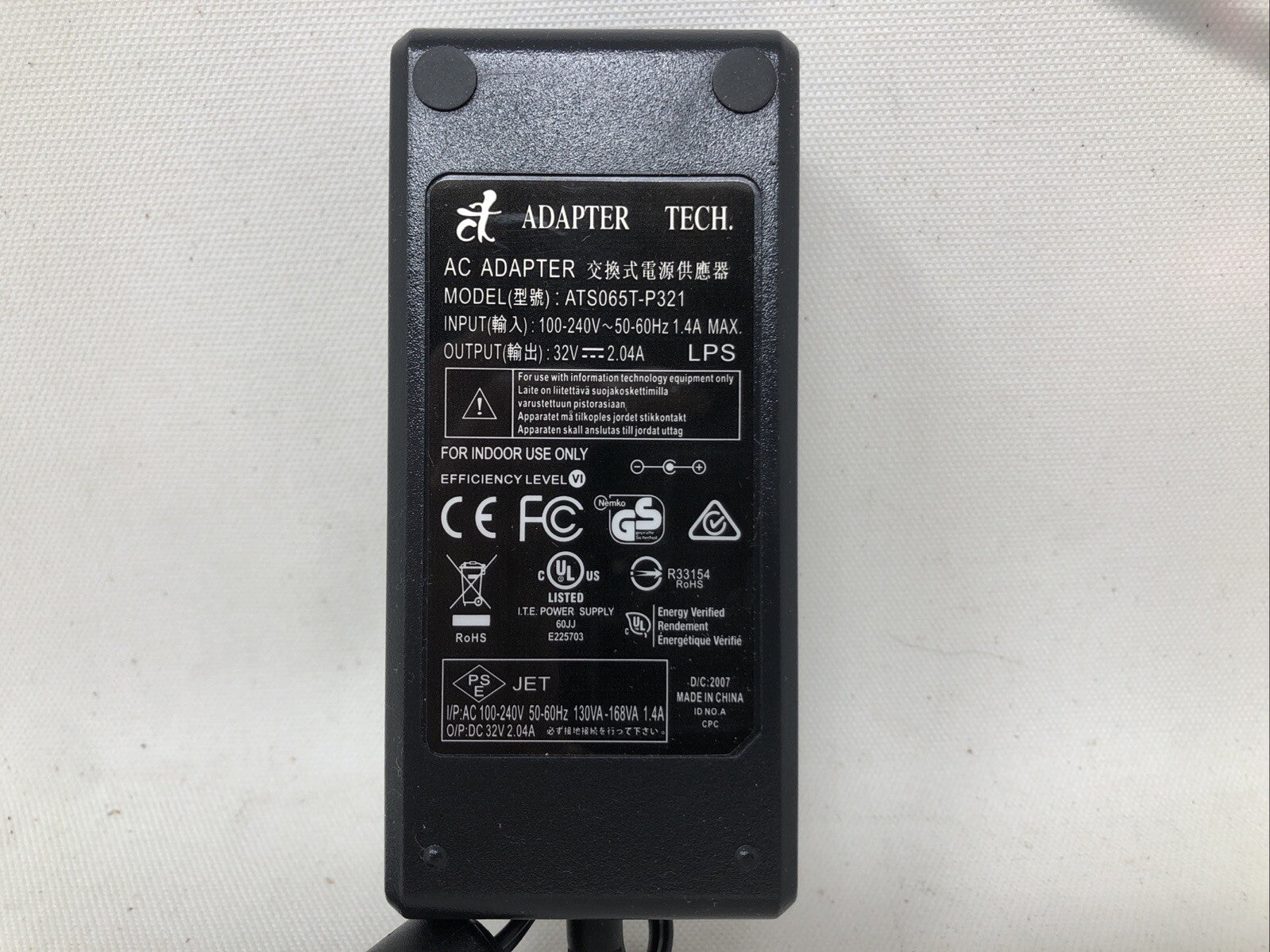 CT AC Adapter ATS065T-P321 100-240V Black