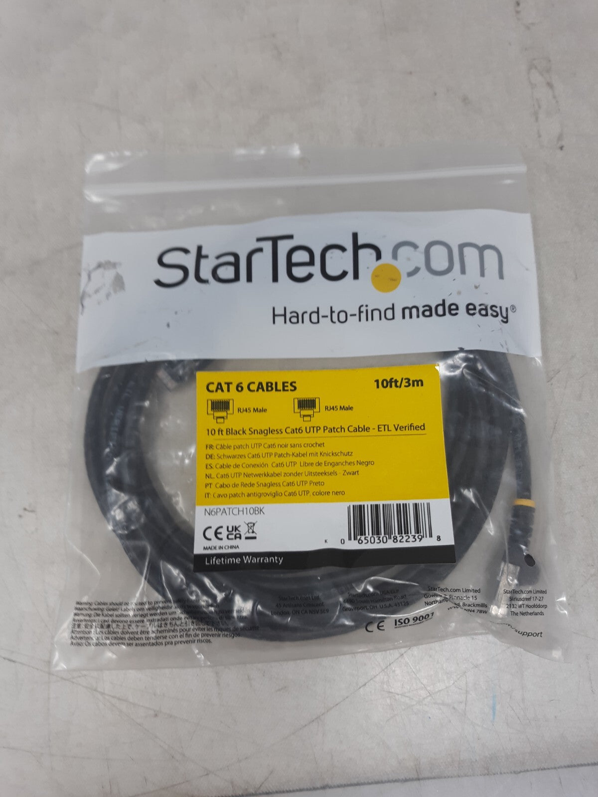 StarTech 10 ft Black Snagless Cat6 UTP Patch Cable