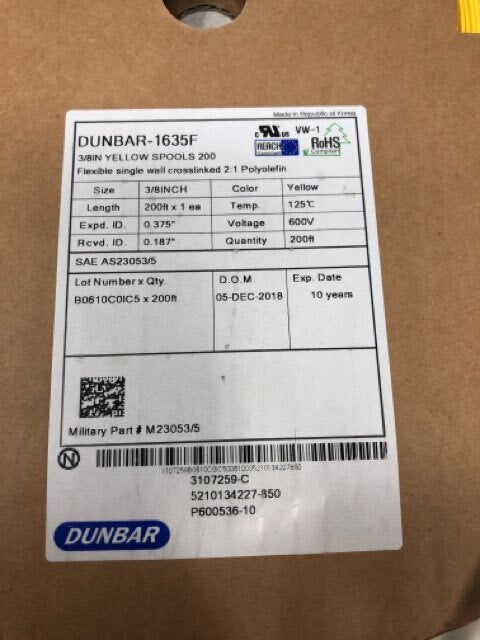 Dunbar - 1635F 3/8" Yellow Spools 200 M23053/5