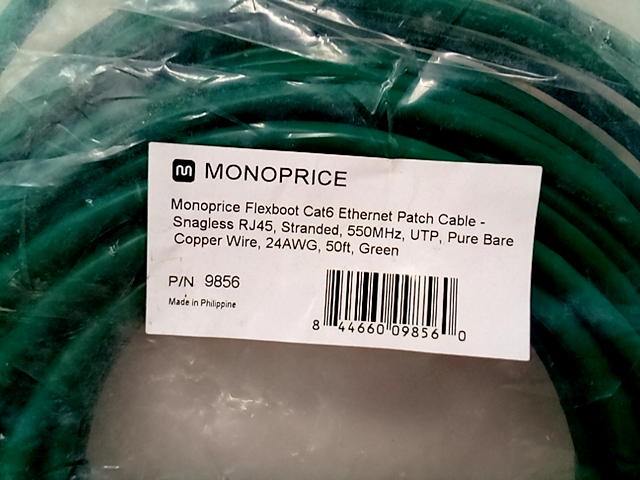 9856 50 Ft. Flexboot Series 24AWG UTP Bare Copper Ethernet Network Cable, Green