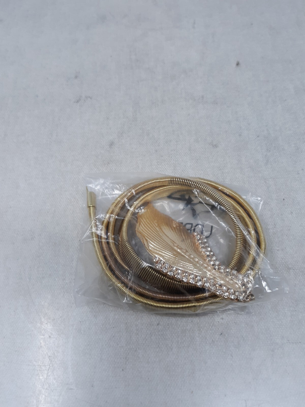 Gold Tone Stretch Snake Chain Skinny Belt with Leaf Buckle