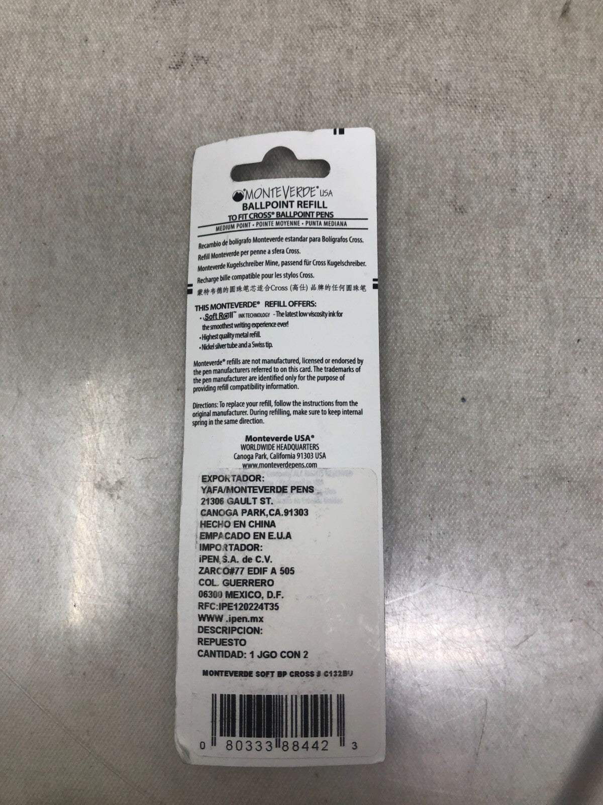 Monteverde Ballpoint Refill Blue Medium Point Fits Cross Ballpoint Pens C132