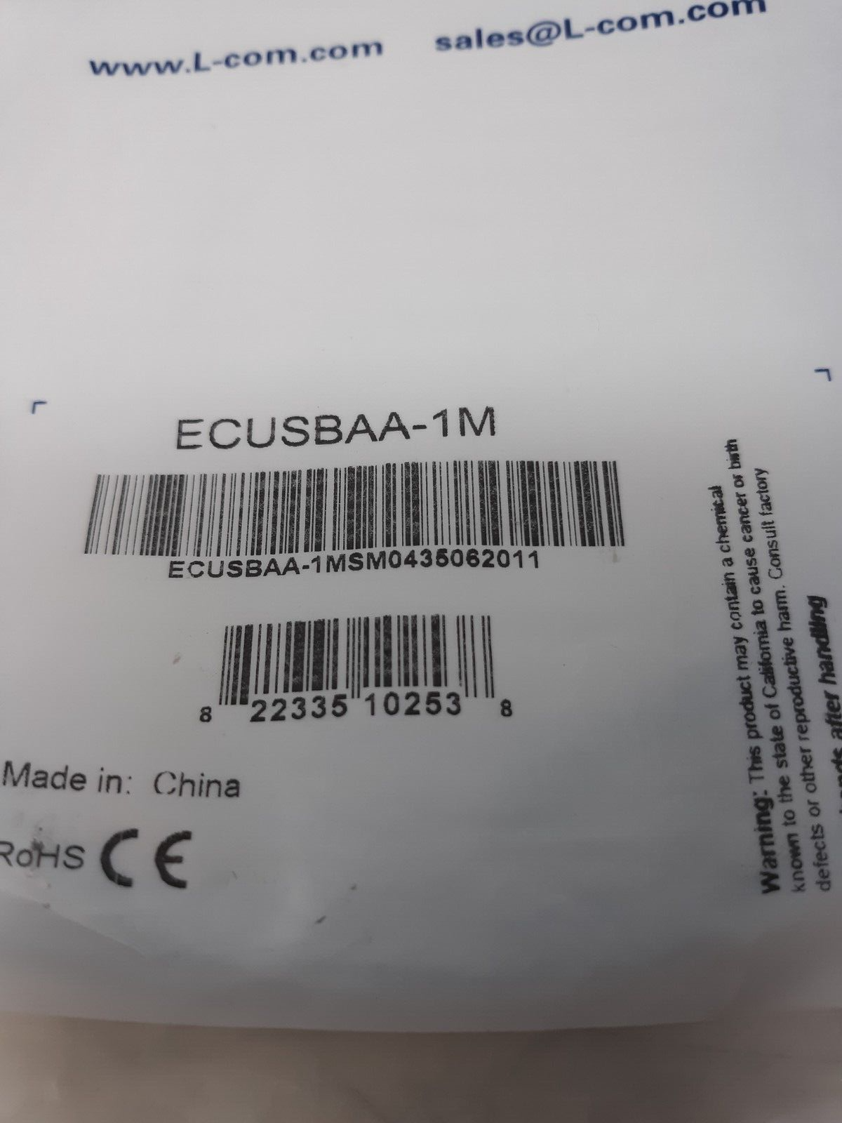 L-com ECUSBAA-1M USB 2.0 A Male to A Male Cable 1 Meter Gray RoHS Compliant