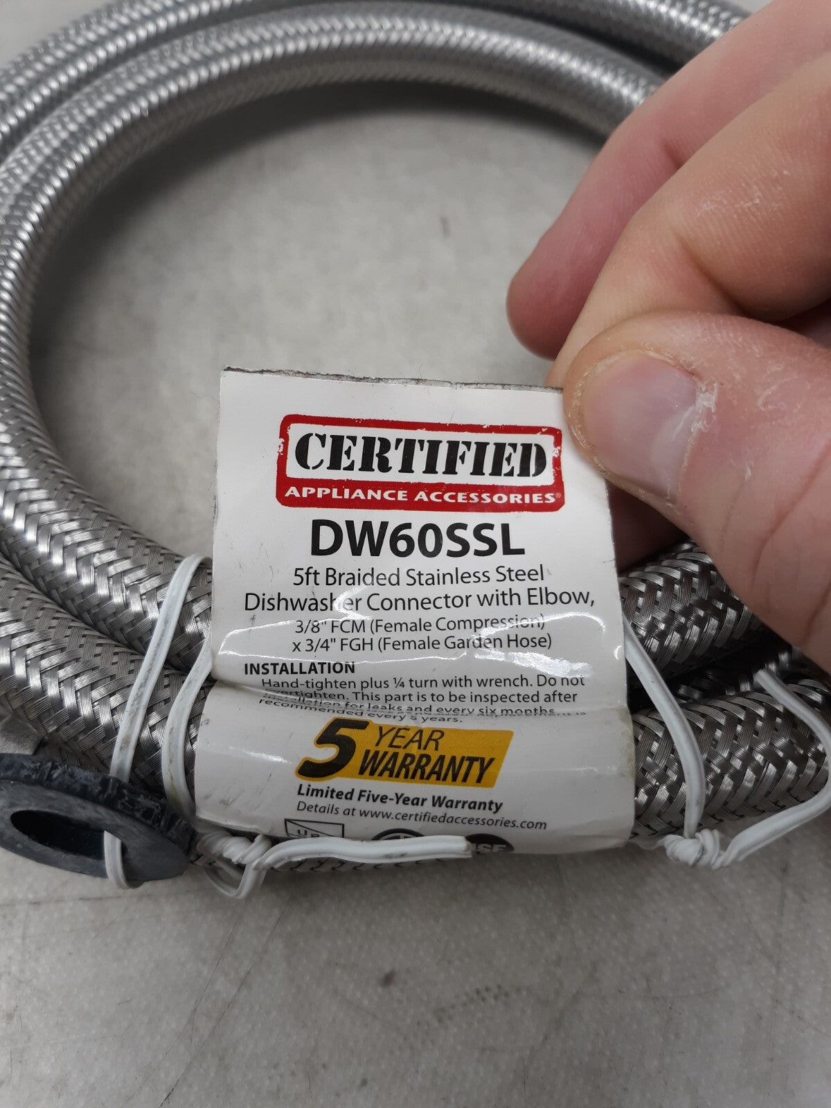 Certified Appliance Accessories Dishwasher Hose with 90 degree FGH Elbow