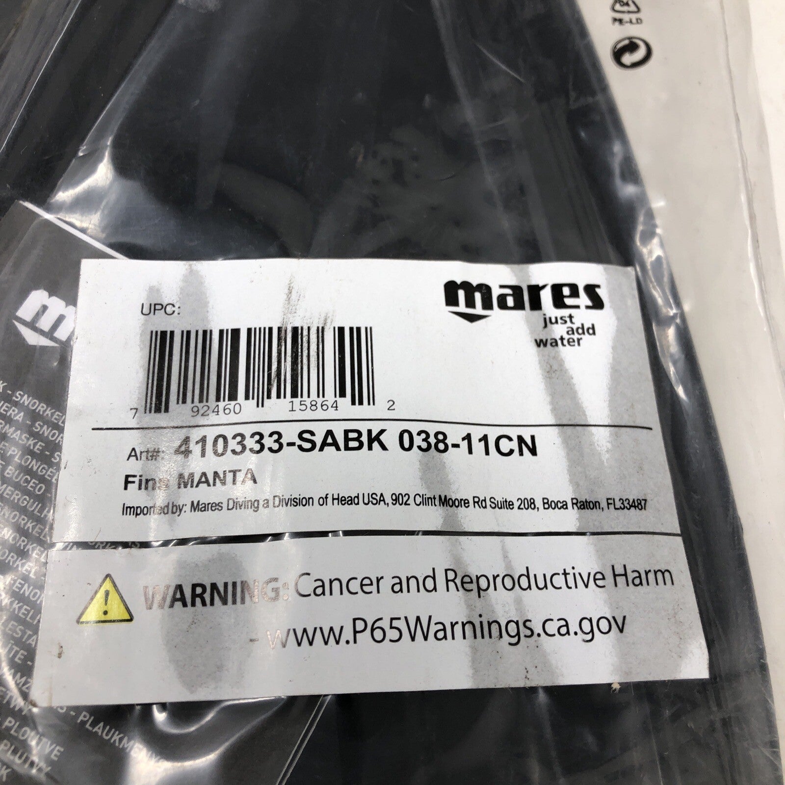 Mares Manta Full Foot Snorkeling Fins US 6-7