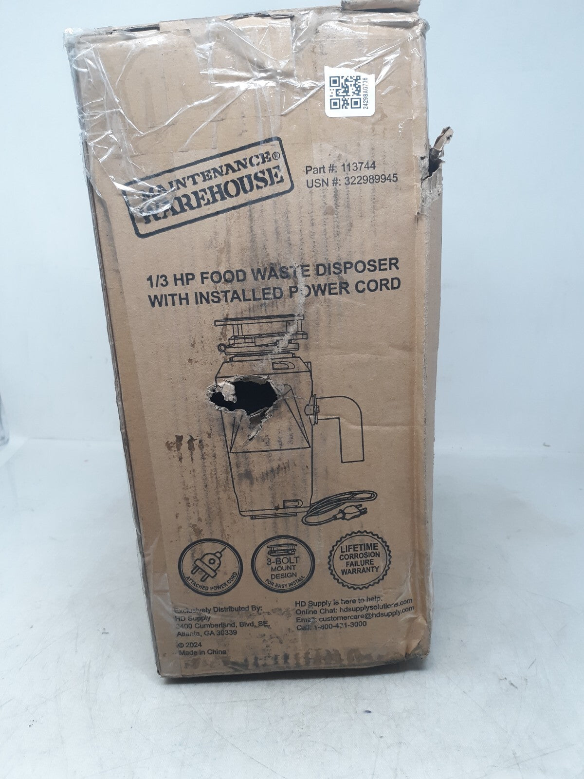 Maintenance Warehouse Garbage Disposal 1/3 HP W/Installed Power Cord (US-MW3-44)