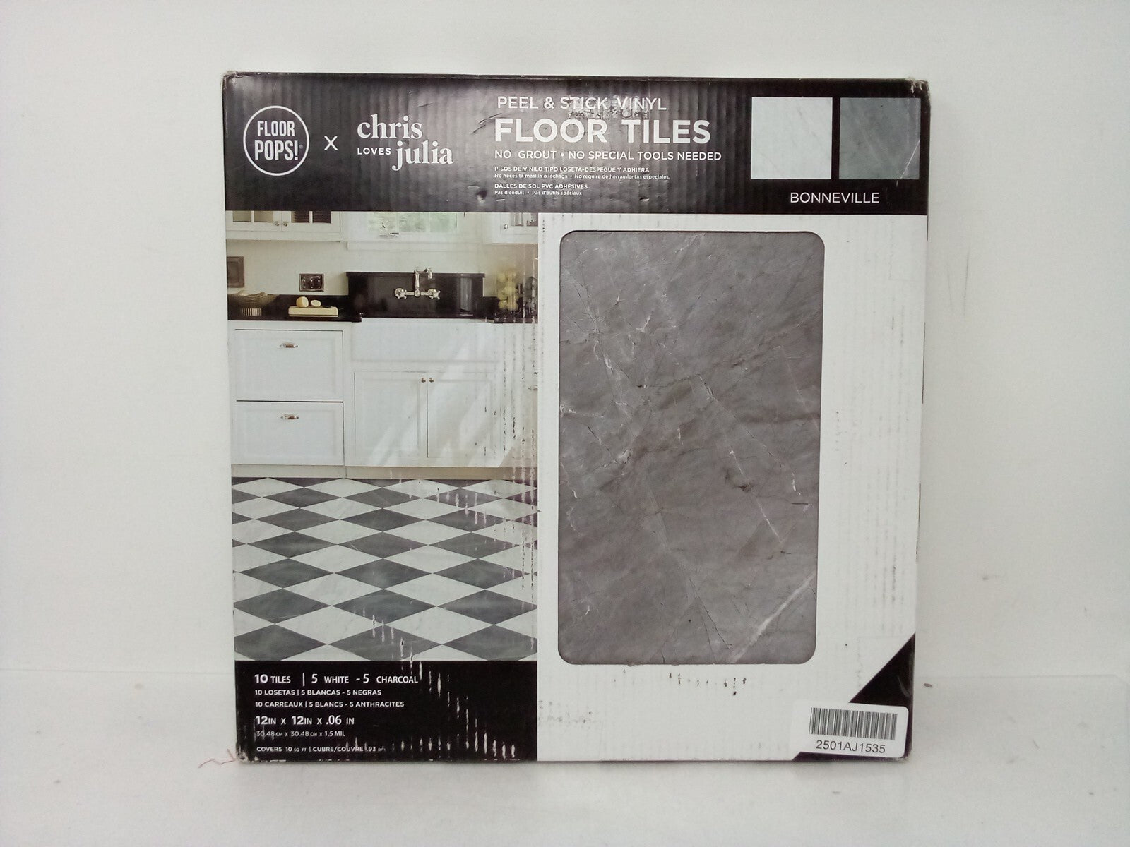 FloorPops 12-in by 12-in Bonneville Grey & White Marble Peel &stick Floor FP4421