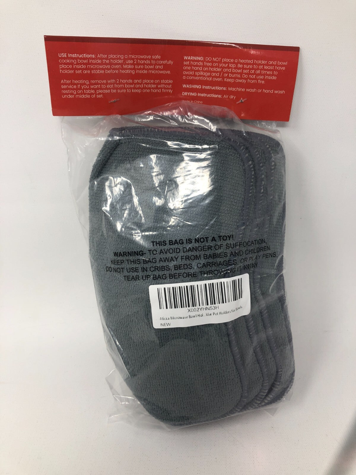 Aticca Microwave Bowl Holders for Hot Food ~ 4-Pack of Cozy Hot Pads, Grey