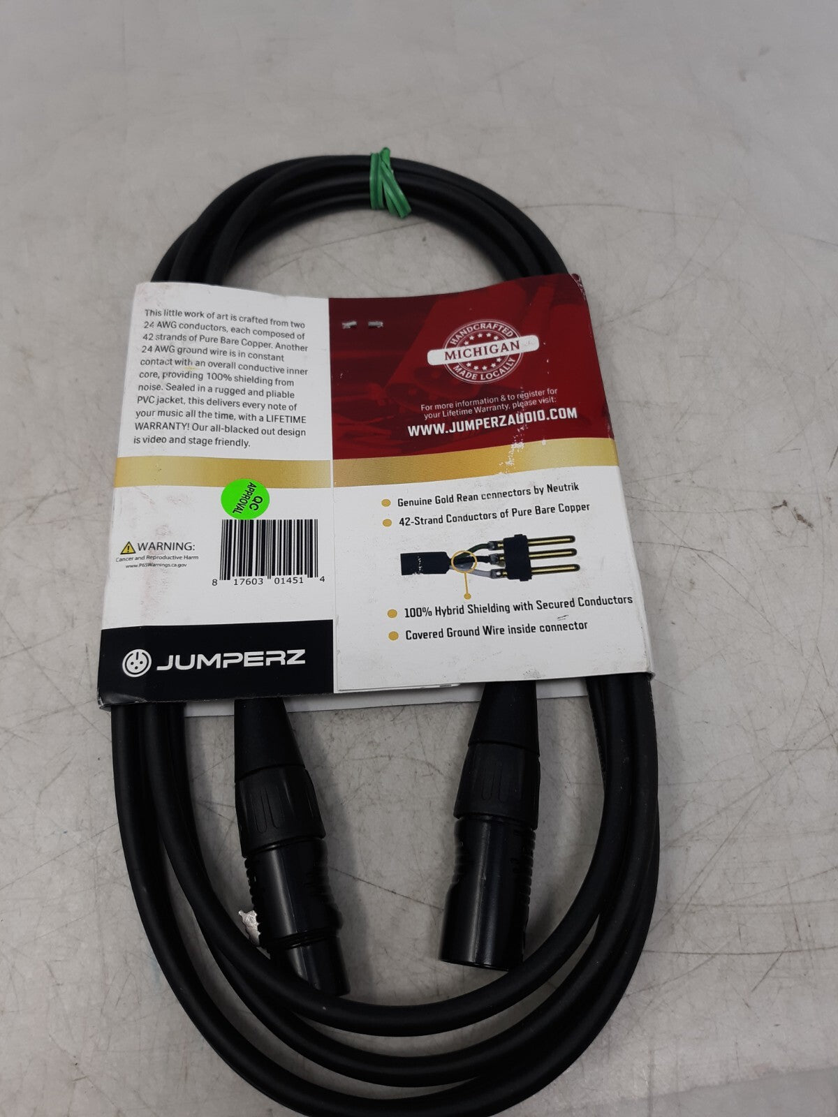 Jumperz JGM-10 10FT Gold Line XLR Microphone Cable - Made in USA