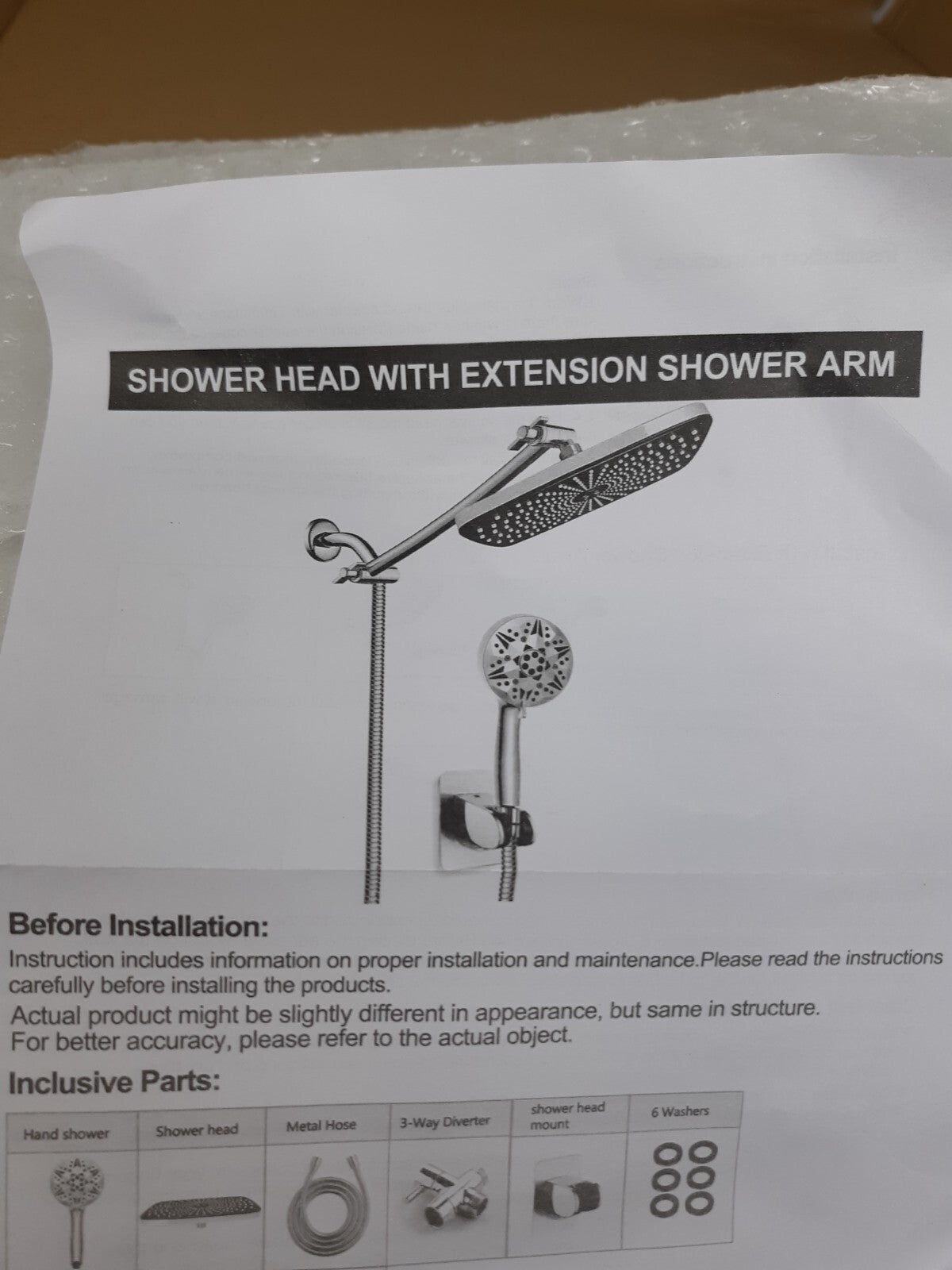 HOOHVT HTSH-14595SET 12" High Pressure Rain Shower Head Combo | Extension Arm