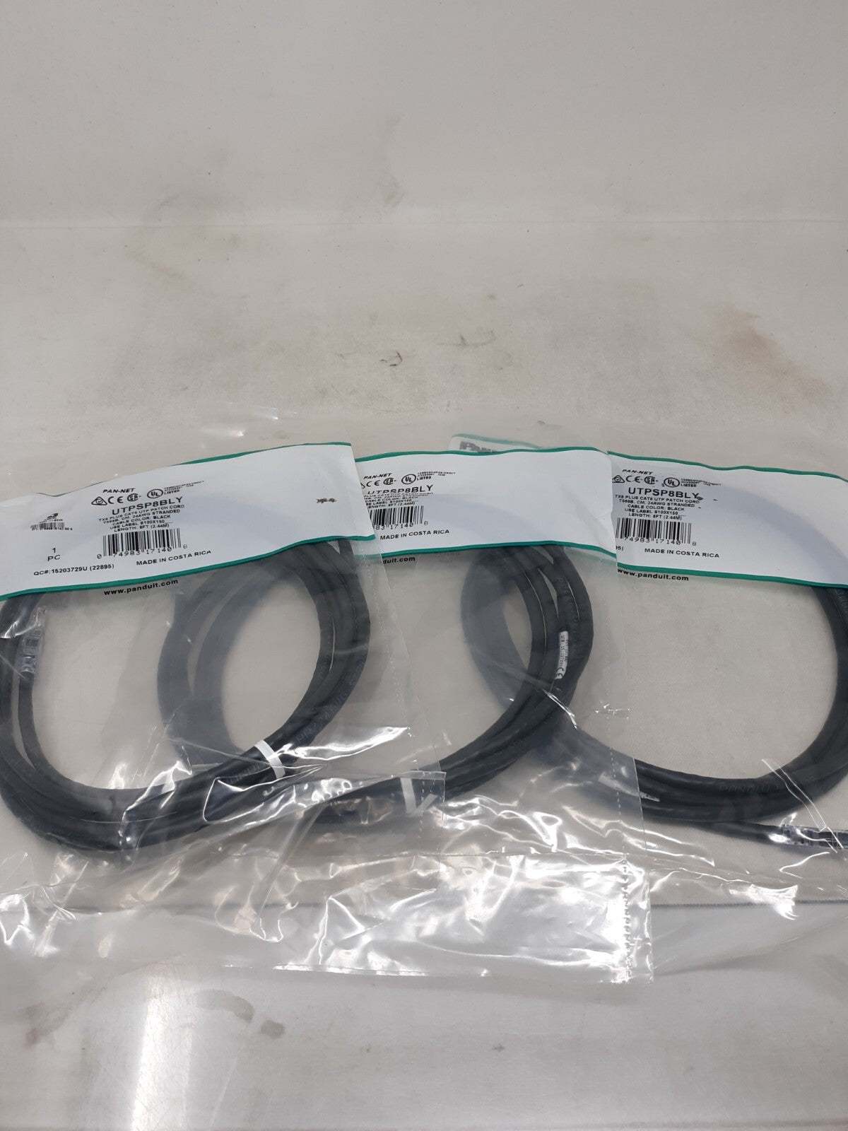 Lot of 3 Panduit UTPSP8BLY Category-6 Patch Cord