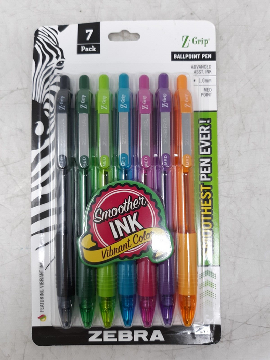 Zebra Z-Grip Retractable Ballpoint Pen Assorted Ink Medium 7/Pack 22276