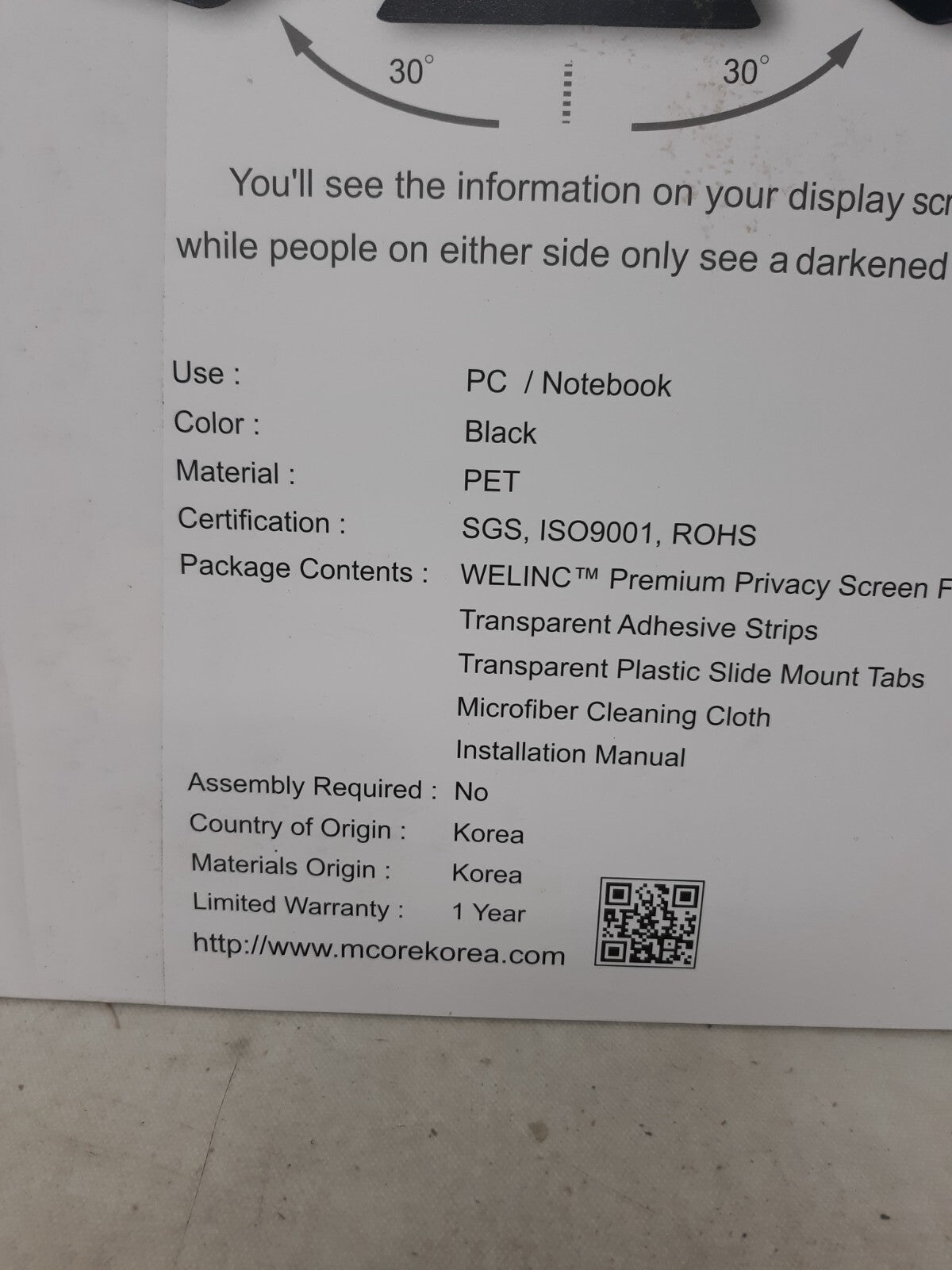 Welinc Computer Privacy Screen Filter LMPF 24W9