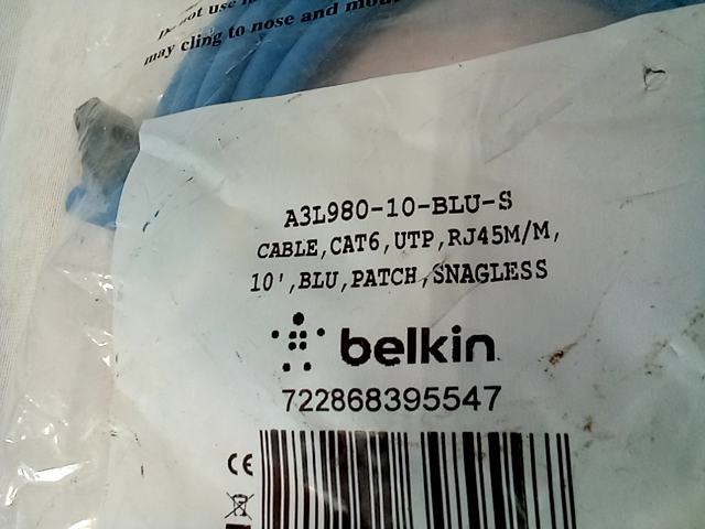 Belkin  BLKA3L98010BLUS  RJ45 High-Performance CAT 6 Patch Cable - 10'  1 Each  