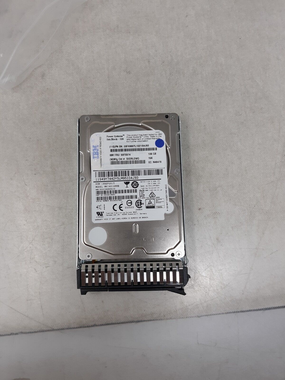 IBM FRU 00FX874 139GB HDD 5K RPM Power Systems 5xx Block 528 - MK1401GRRB