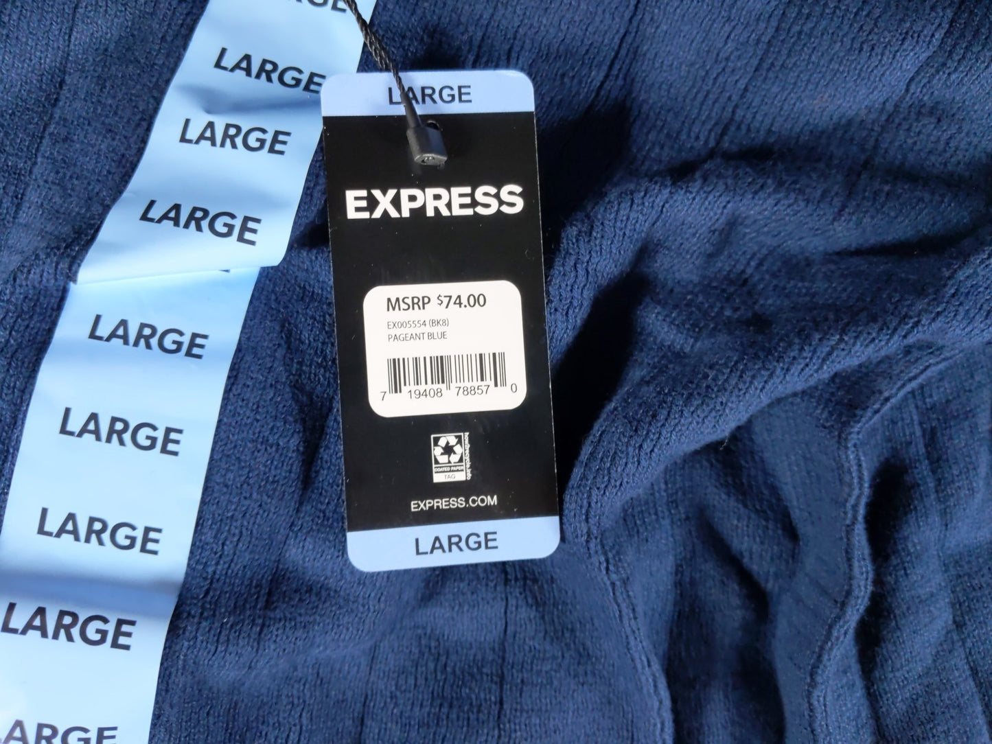 Express Polo -Pageant Blue- Men's Short Sleeve 3 Buttons Collared Sweater Size L