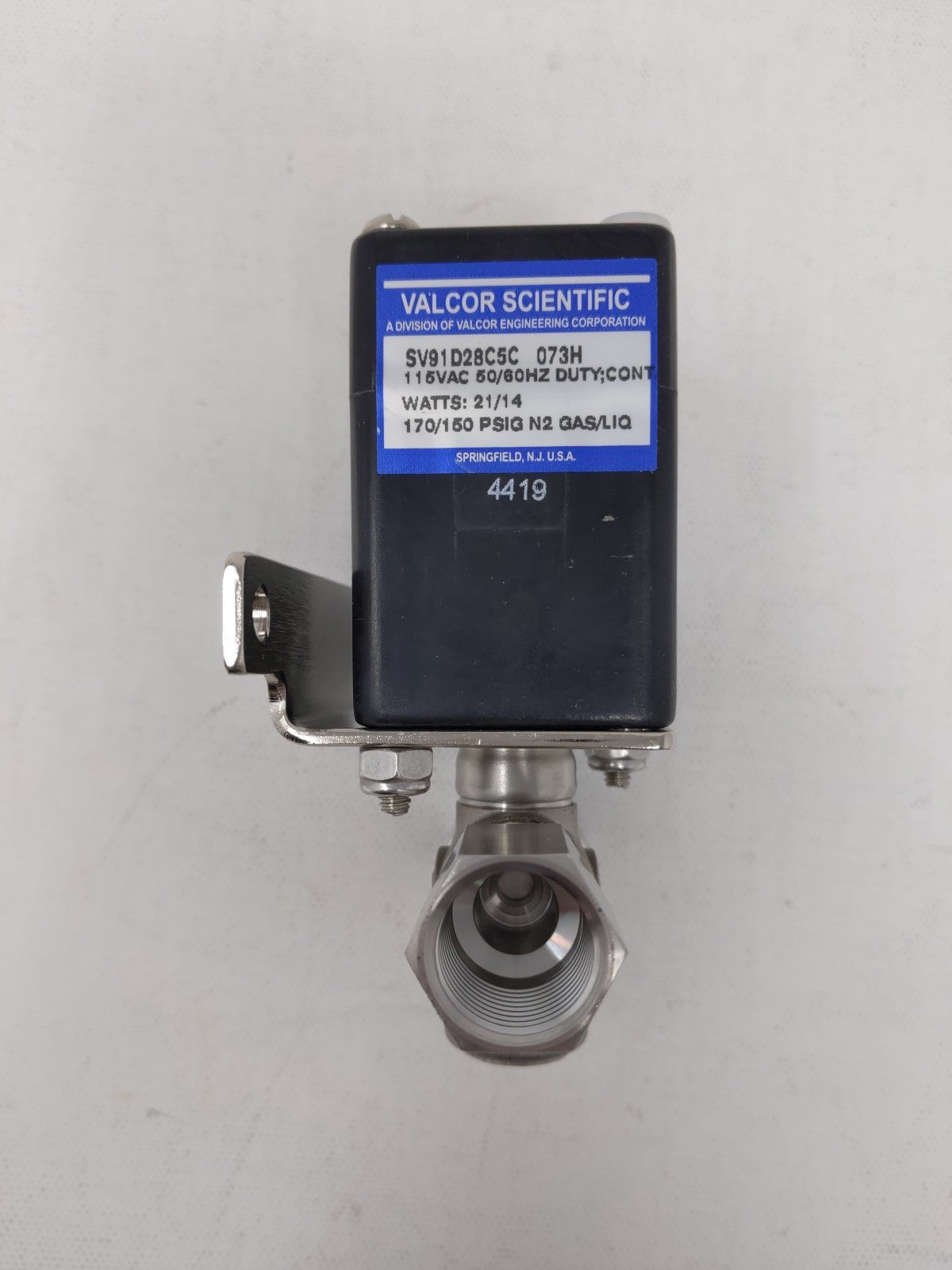 Valcor precision fluid control valves and metering pumps. 4419  SV91D28C5C 073H