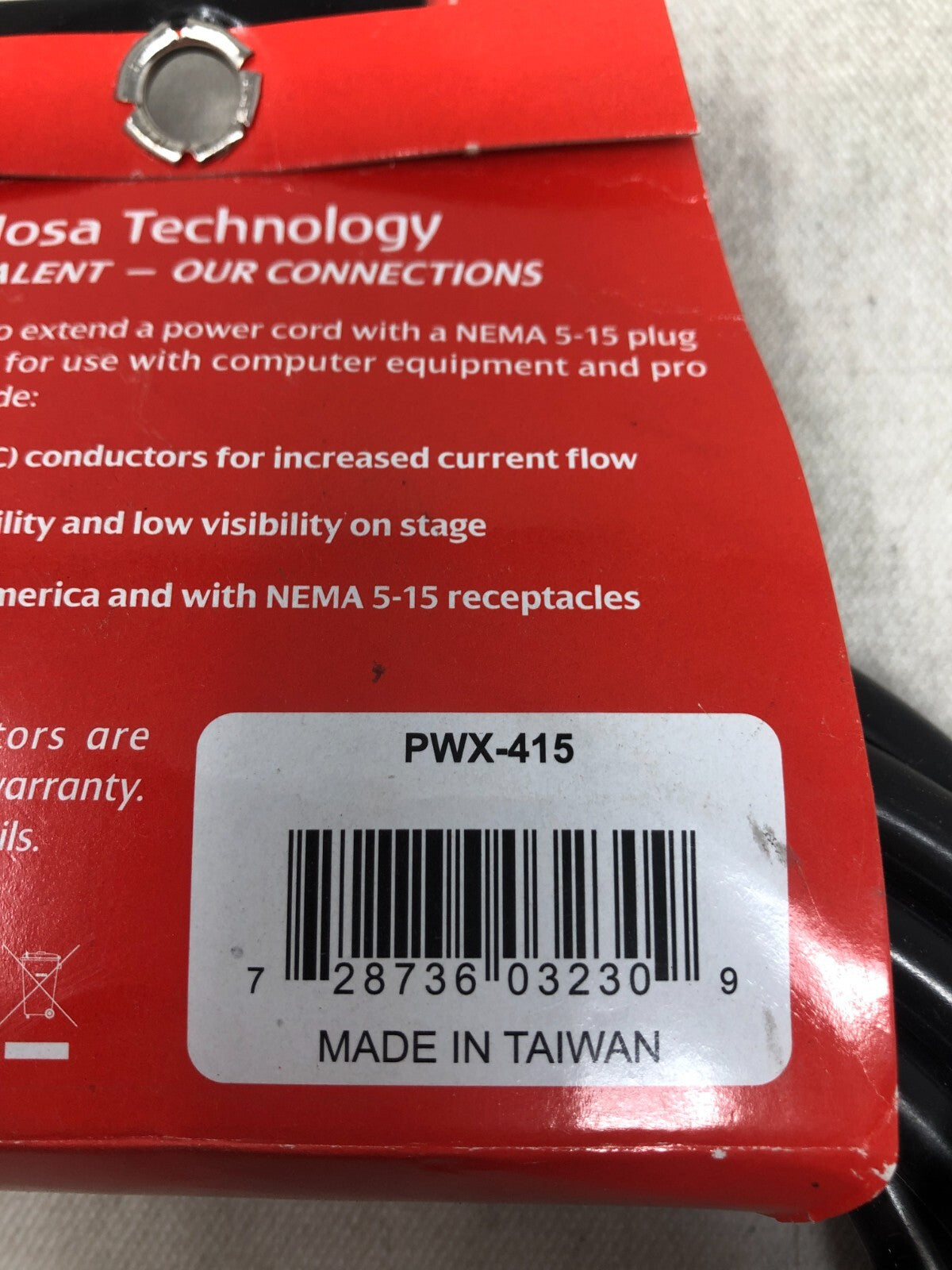 Hosa PWX-415 Power Extension Cord, NEMA 5-15R to NEMA 5-15P, 15 ft