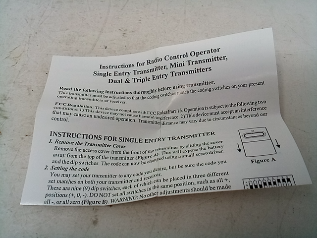 Keystone Radio Control Operator Single Entry Transmitter P220-1KA 318MHz