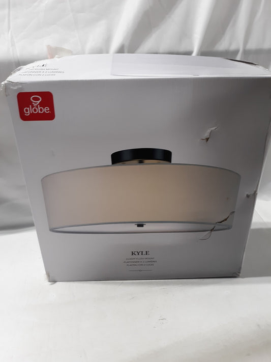 Globe Electric Ceiling Light 15.9" Flush Mount White Linen Shade Dark Bronze