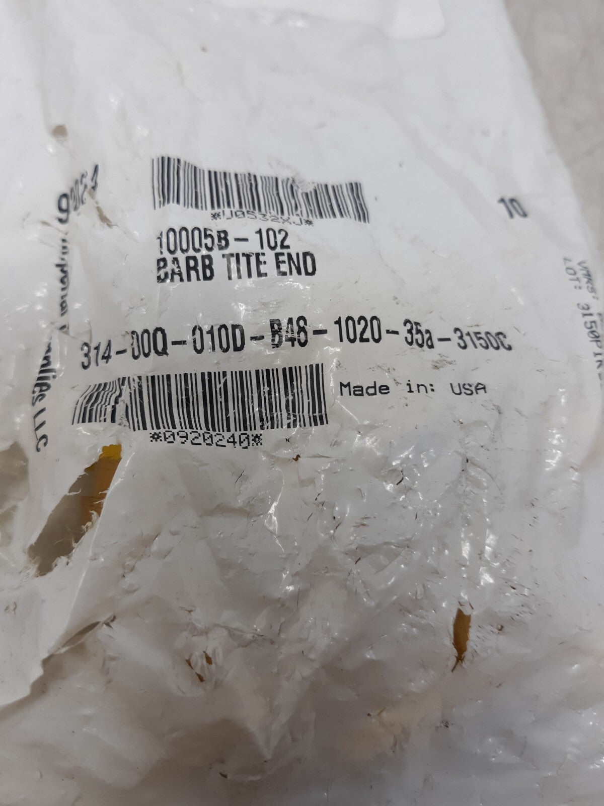 Barb Tite End Brass Hose Fittings 1/4" ID 314-000-010D Lot of 10