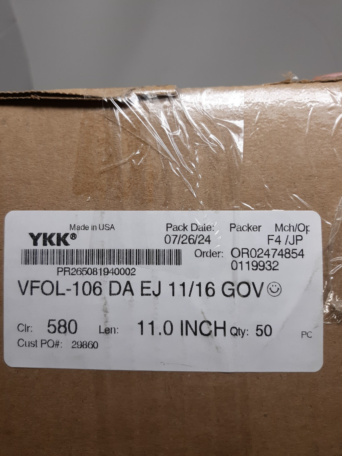 YKK VFOL-106 DA EJ 11/16 GOV Black Zipper 11" Lot of 50