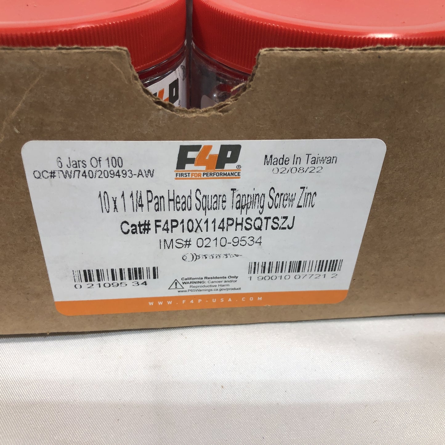 Case of F4P First for Performance 10 x 1 1/4" Pan Head Square Tapping Screw Zinc