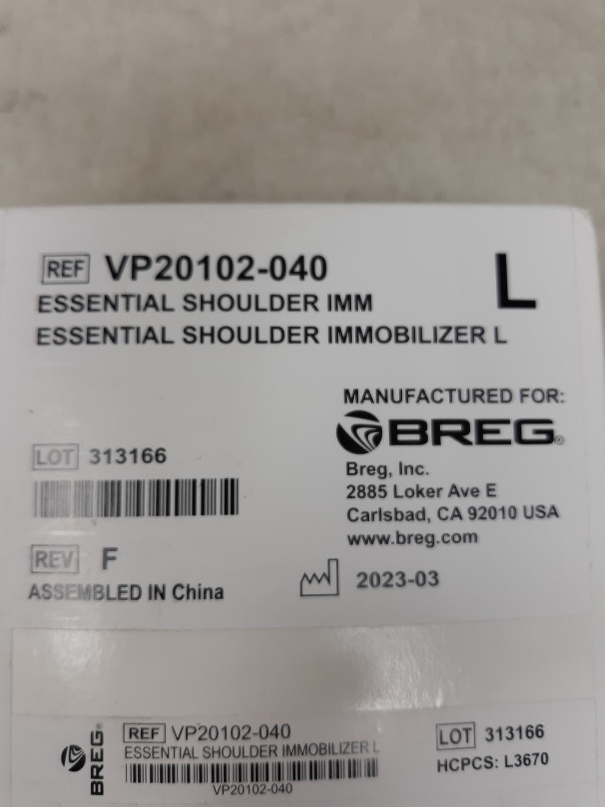 BREG Essential Shoulder Immobilizer SZ L VP20102-040