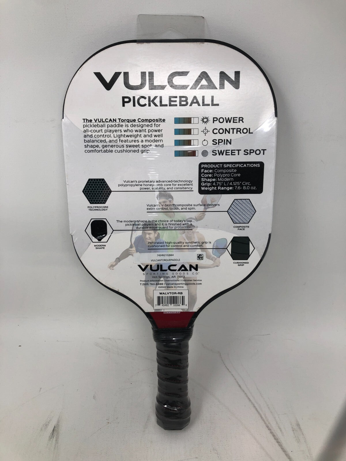 Vulcan Torque Composite Pickleball Paddle ~ Lightweight Racquet, Purple/Red