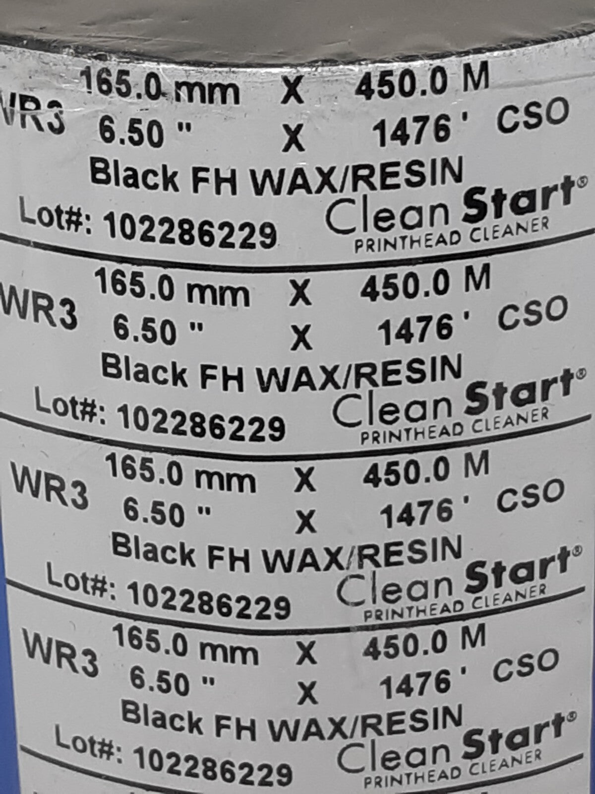 Clean Start FH Wax Resin Thermal Transfer Ribbon Black 6.5"X 1476-FT