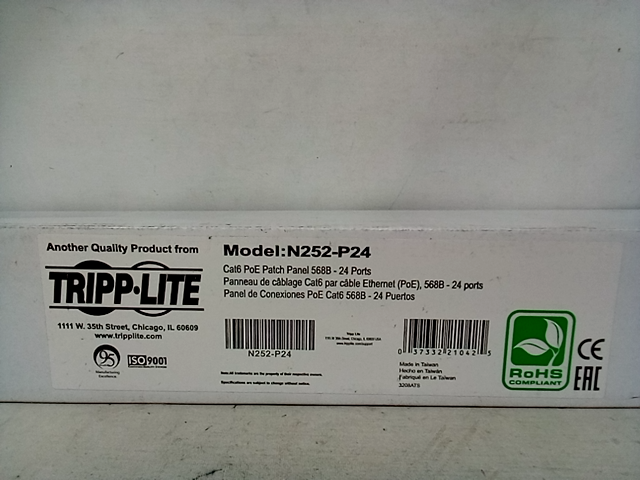 Tripp Lite N252-P24 24-Port 1U Rack-Mount Cat6 Patch Panel PoE+ Compliant
