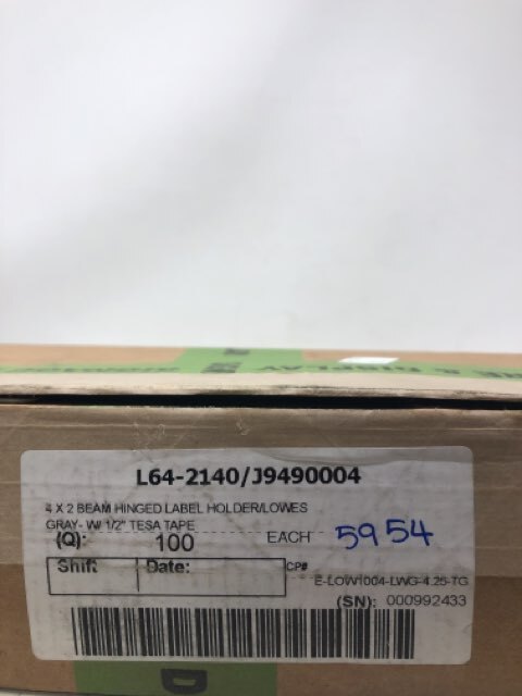 L64-2140/j9490004 4X2 Beam Hinged Label Holder/Lowes Gray w/ 1/2" Tesa Tape 100c