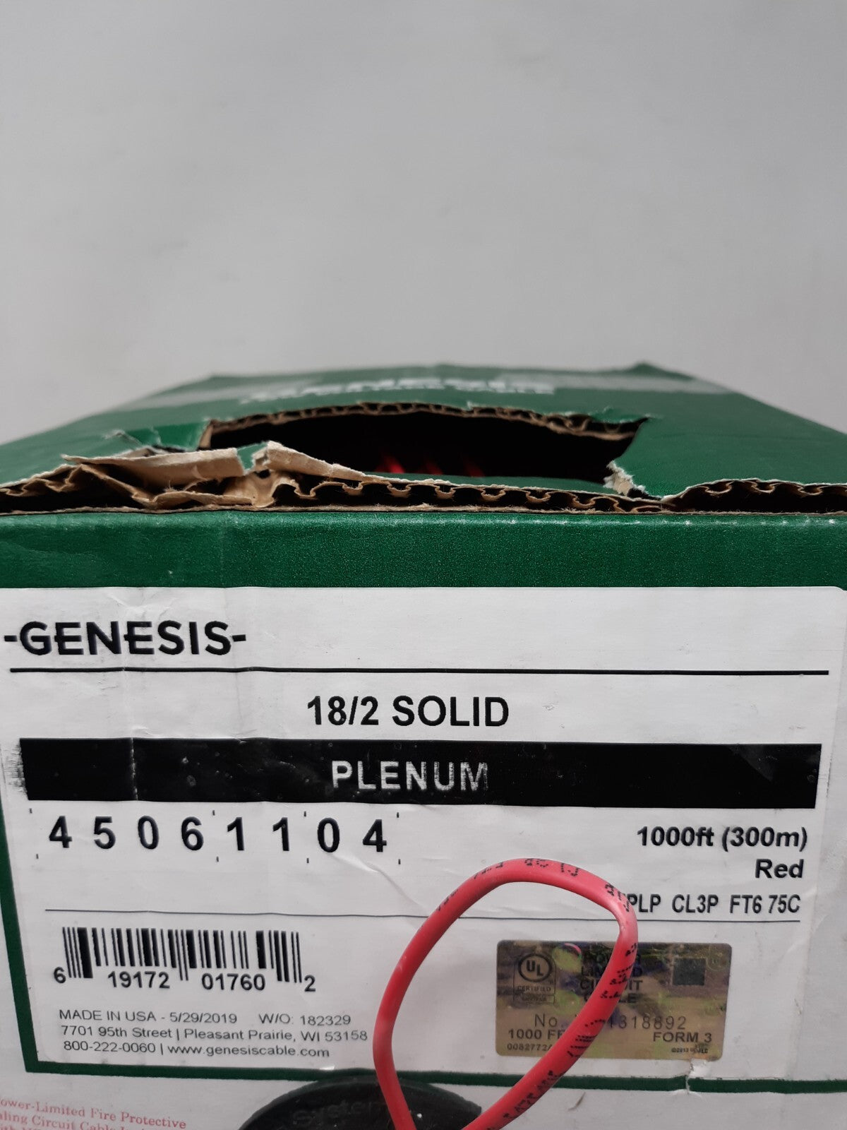Genesis Series 18/2 Solid Control Low Voltage Cable Plenum 1000' Red 45061104