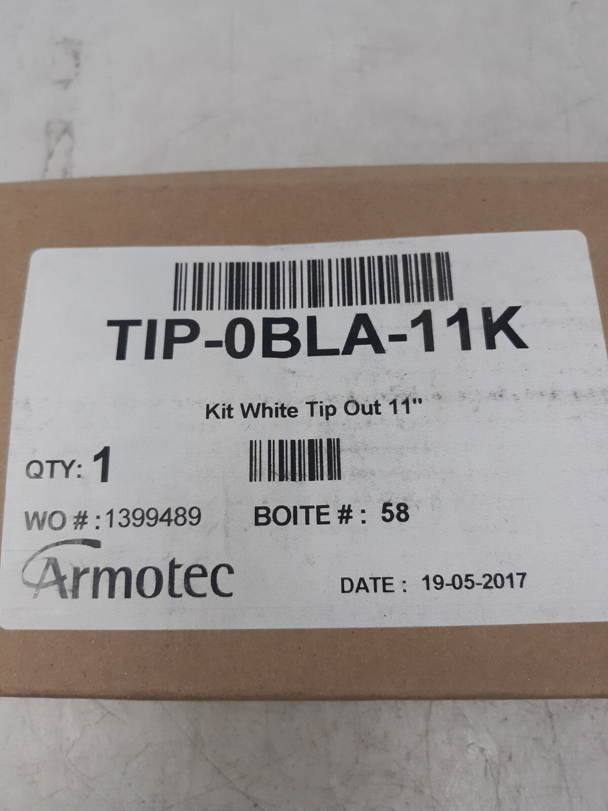 Armotec TIP-0BLA-11K White Tip-Out Tray Kit Faux Drawer 11" Mounting Hardware