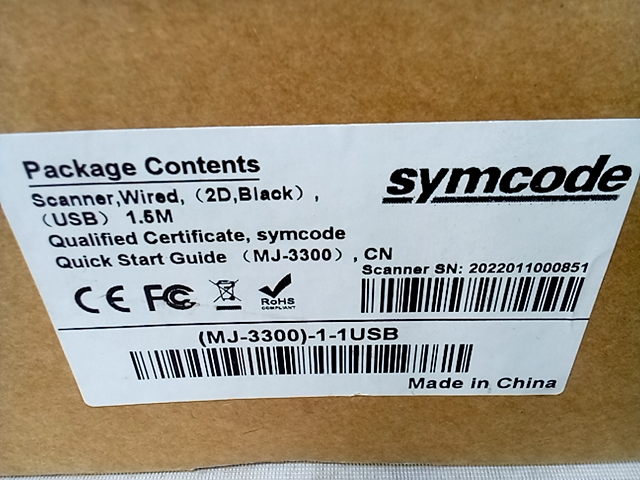 Symcode Wired 2D Black USB Scanner MJ-3300
